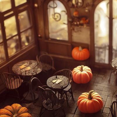 かぼちゃが無造作に置かれた店内の写真