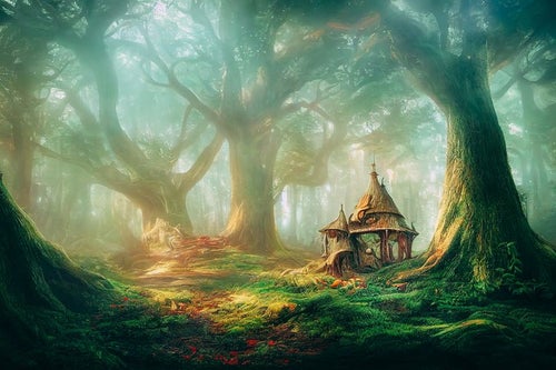 魔女の森と小さな小屋の写真