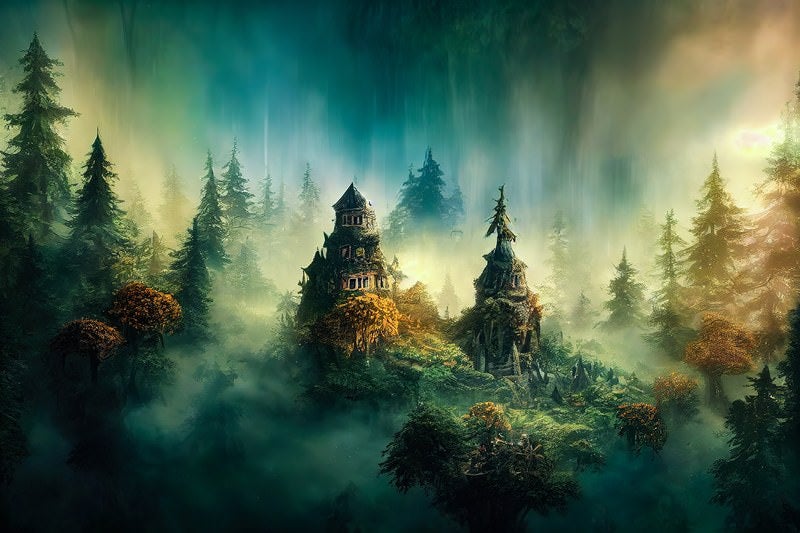 濃霧に包まれた魔女の家の写真