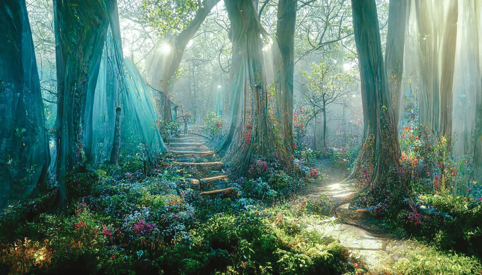 「幻想的な森の道」の写真