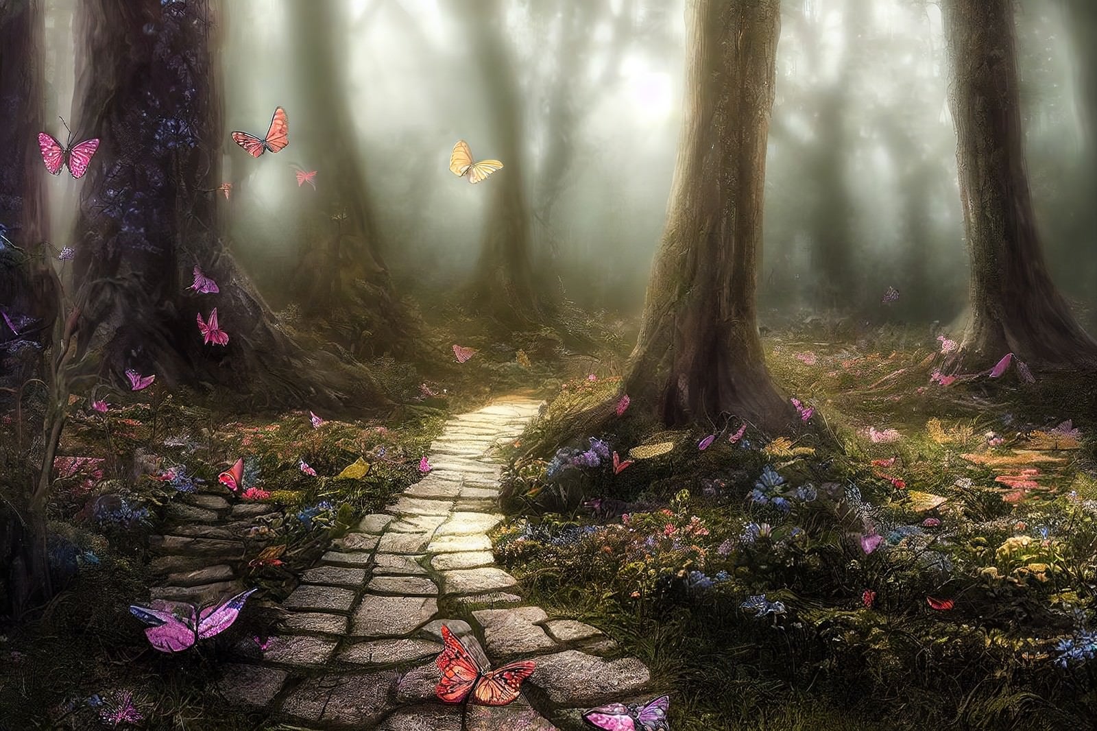 「蝶が飛び交う不思議な森」の写真
