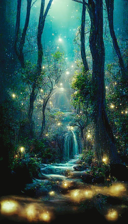 森の中の蛍の光の写真