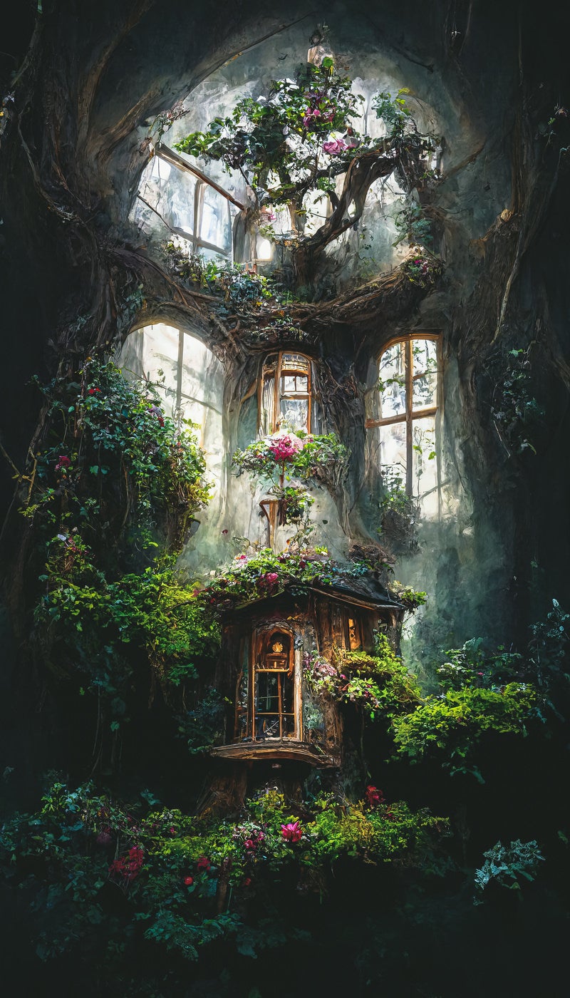 「ドーム内の木の小屋」の写真