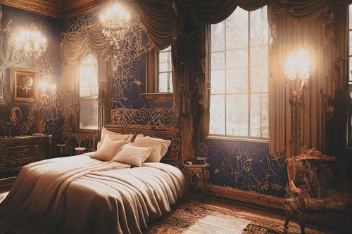 ゴージャスな部屋のベッドの写真