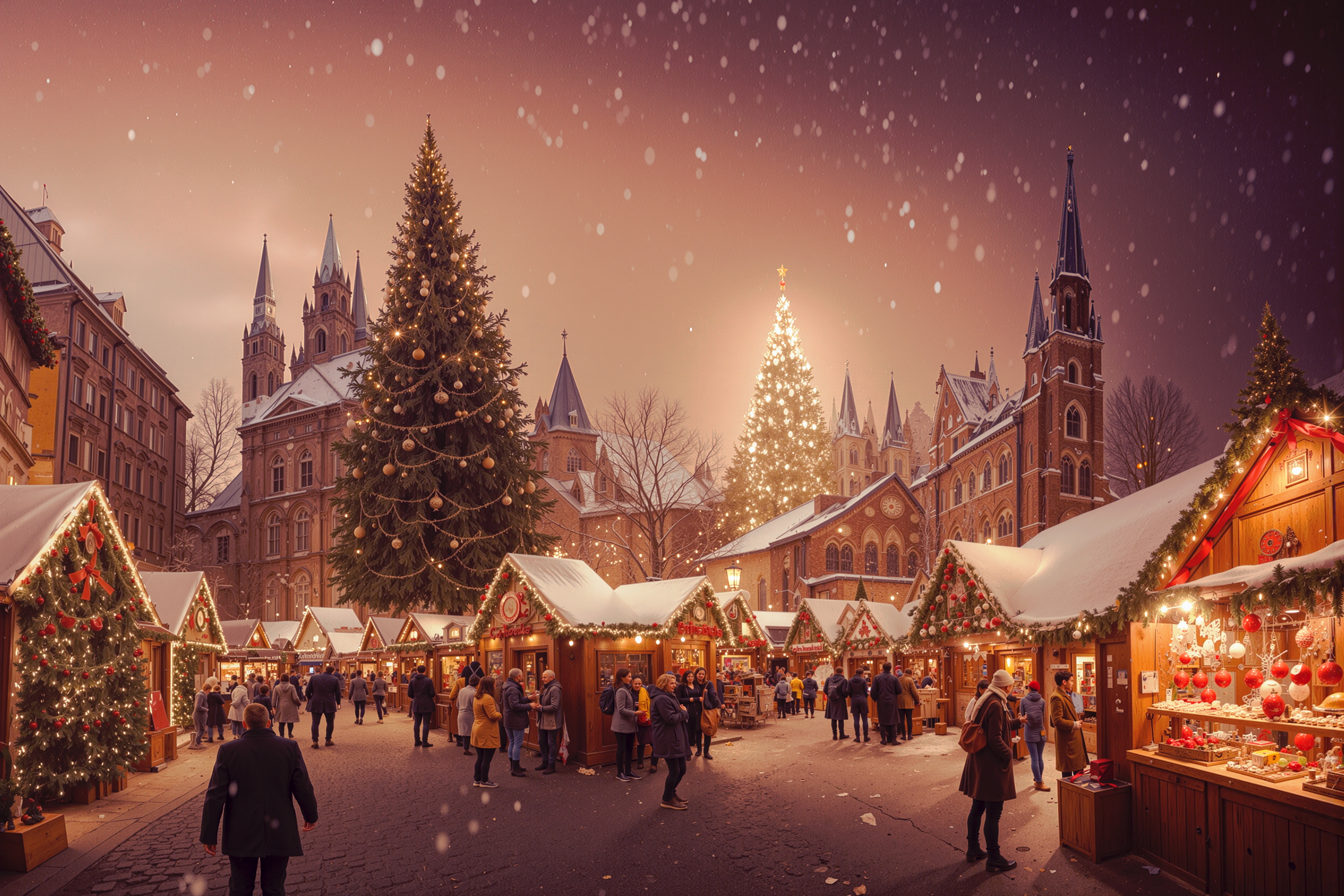 クリスマスマーケットで賑わう村の無料のAI画像素材 - ID.83352