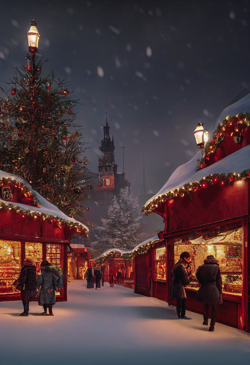 「明かりを灯すクリスマスマーケット」の写真