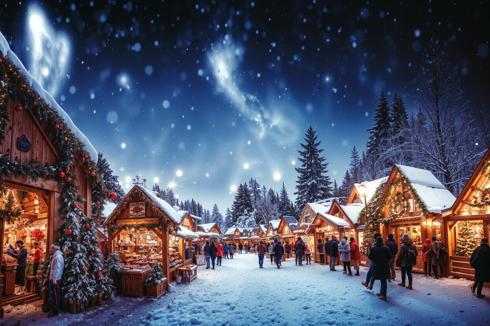 「ライトアップされたクリスマスショップ」の写真