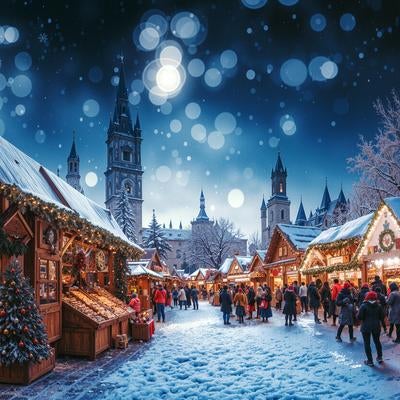 欧州風クリスマス市場の賑わいの写真