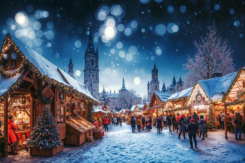 欧州風クリスマス市場の賑わいの写真
