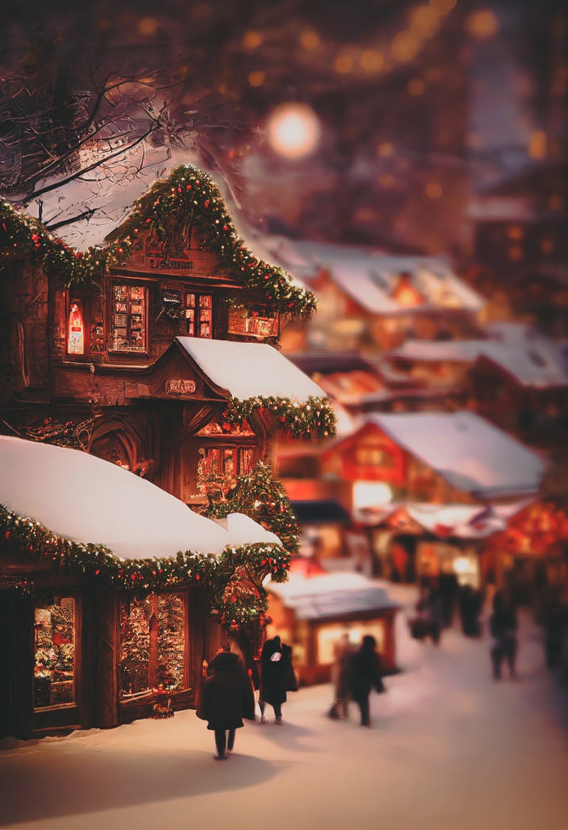 「クリスマスマーケットを覗く観光客」の写真