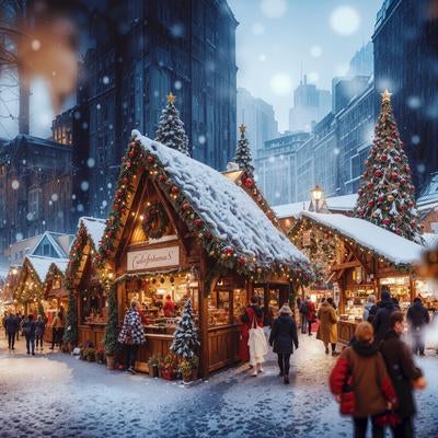 飾られたクリスマスショップの写真