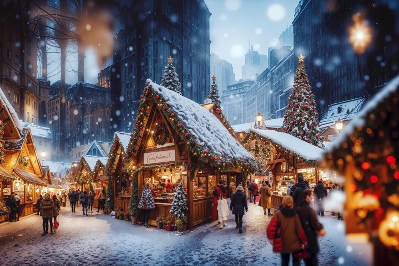 飾られたクリスマスショップの写真