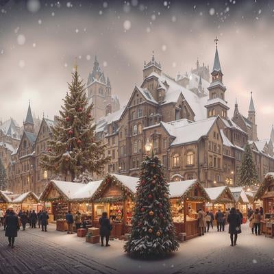 雪が舞うクリスマスイブの街の様子の写真