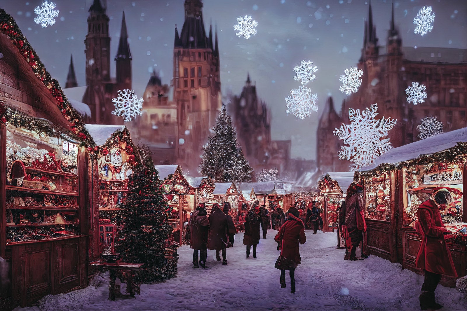 「降雪のクリスマスマーケット」の写真