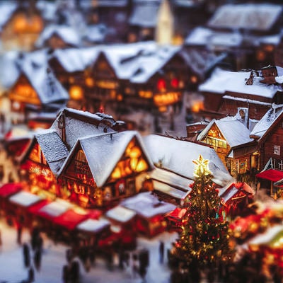 煌びやかにライトアップされたクリスマス一色の街の様子の写真