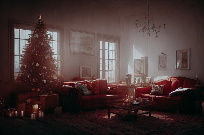 大きなソファーとクリスマスツリーがあるリビングの写真