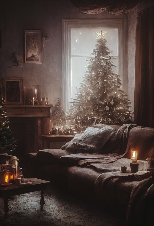 クリスマスツリーのある室内の写真