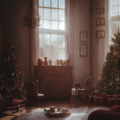 クリスマスツリーのある部屋の写真