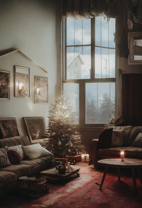 おしゃれな室内にあるクリスマスツリーの写真