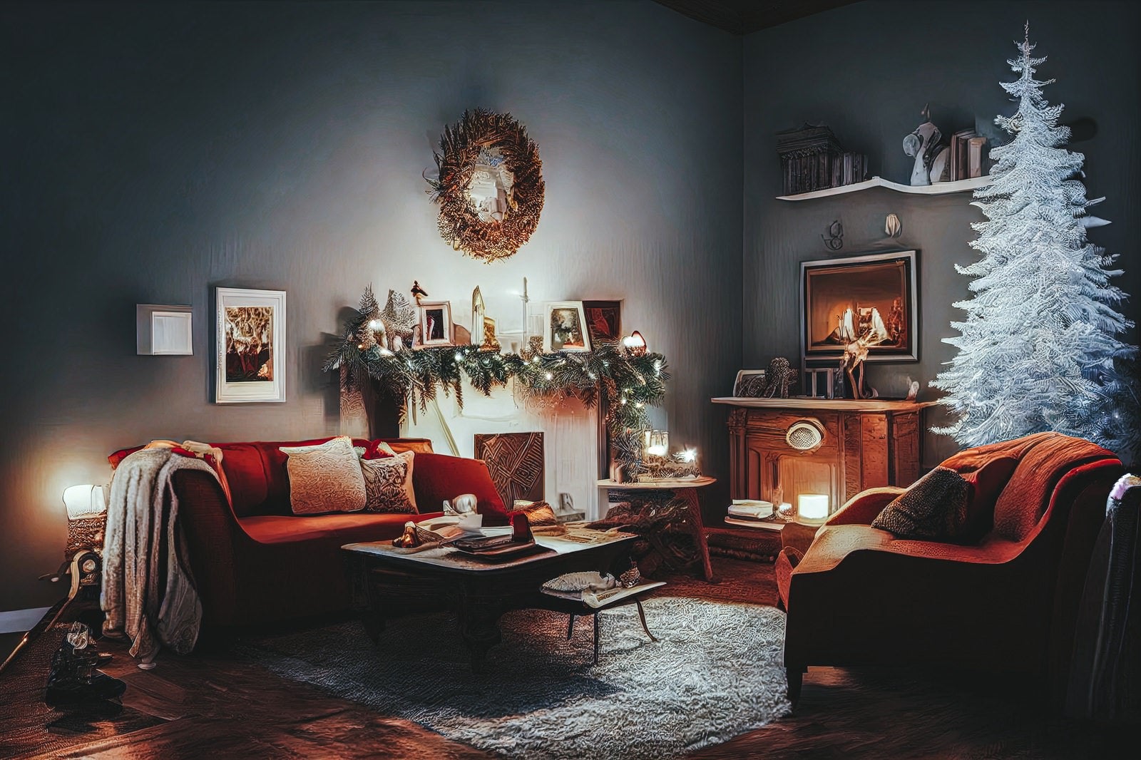 「暖炉のあるクリスマス部屋」の写真