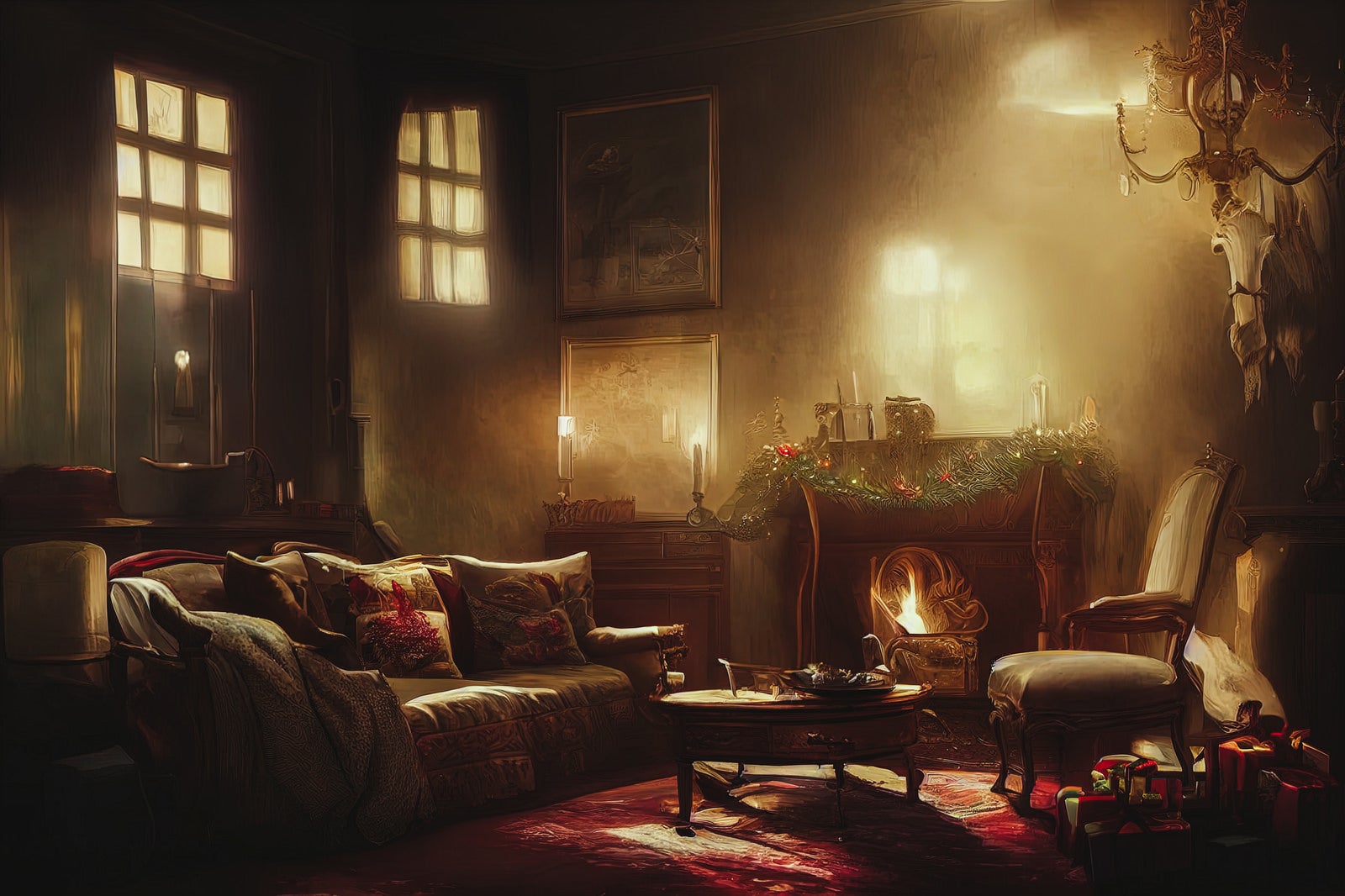 「暖炉のあるシックな部屋（クリスマス）」の写真