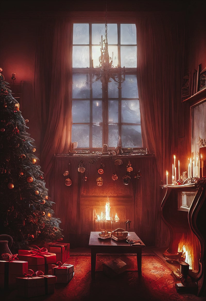 「窓から入る月明りとクリスマスツリー」の写真