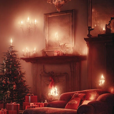 キャンドルの明かりがムーディーなクリスマスの夜の写真