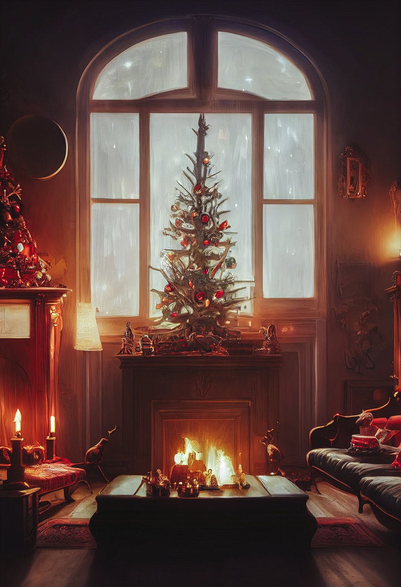 「暖炉の火とクリスマスデー」の写真