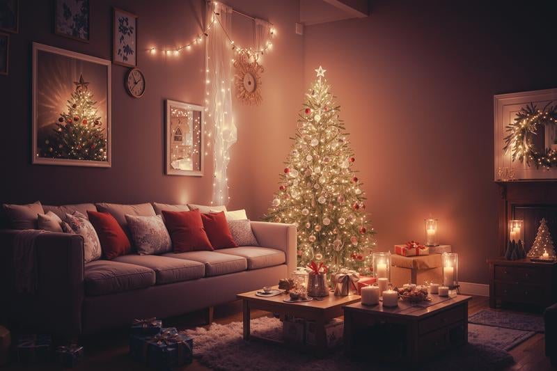 クリスマスツリーが飾られた部屋の写真