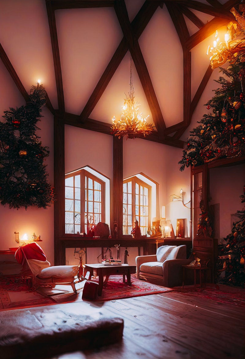「キャンドルの柔らかい光とバンガロー（クリスマス）」の写真