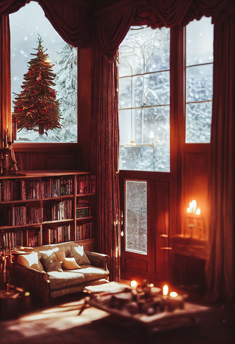 「大きな窓から見える雪景色」の写真