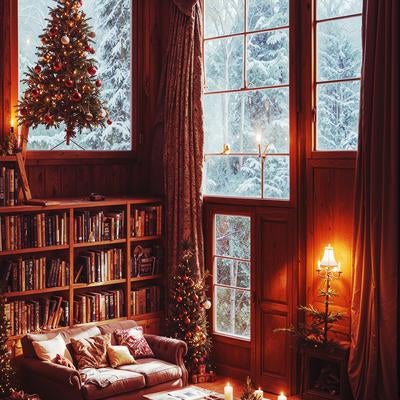 クリスマスイルミネーションのリビングの写真