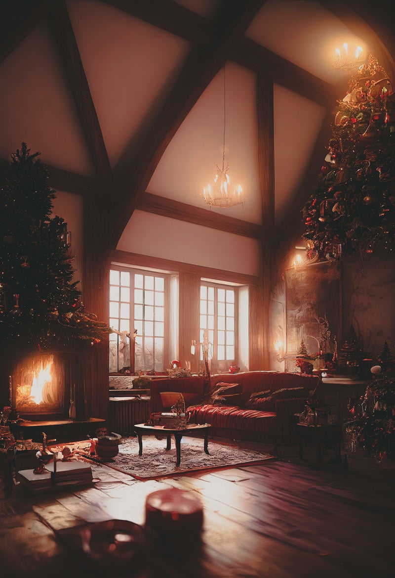 「暖炉の暖かみを感じるクリスマス」の写真