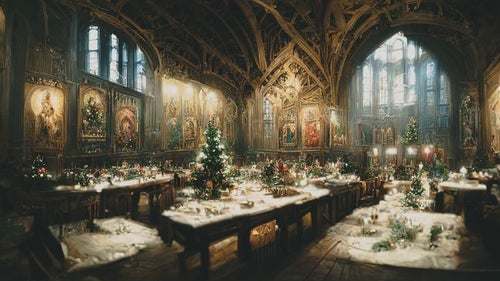 クリスマスに彩られた礼拝堂の写真