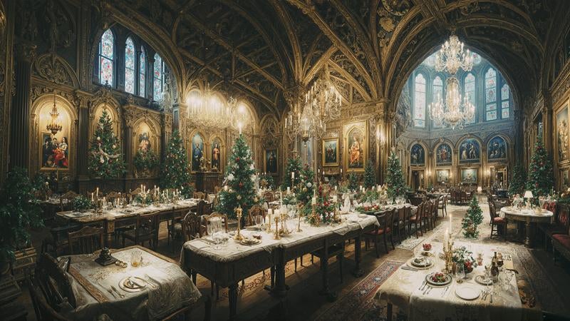 クリスマスに彩られた礼拝堂の写真