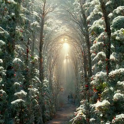 雪化粧した木々のトンネルの写真