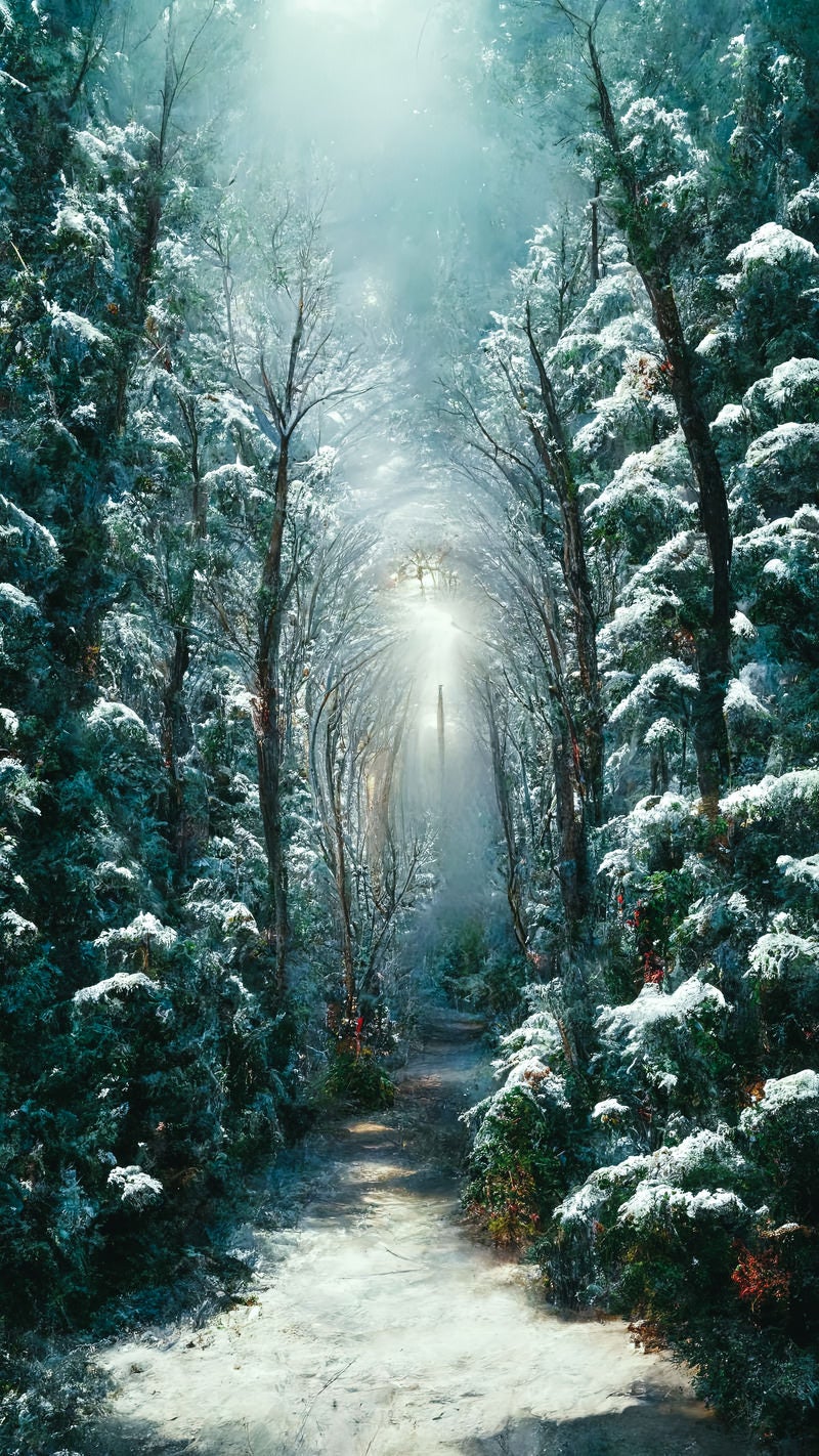 「雪積る木々のトンネル」の写真