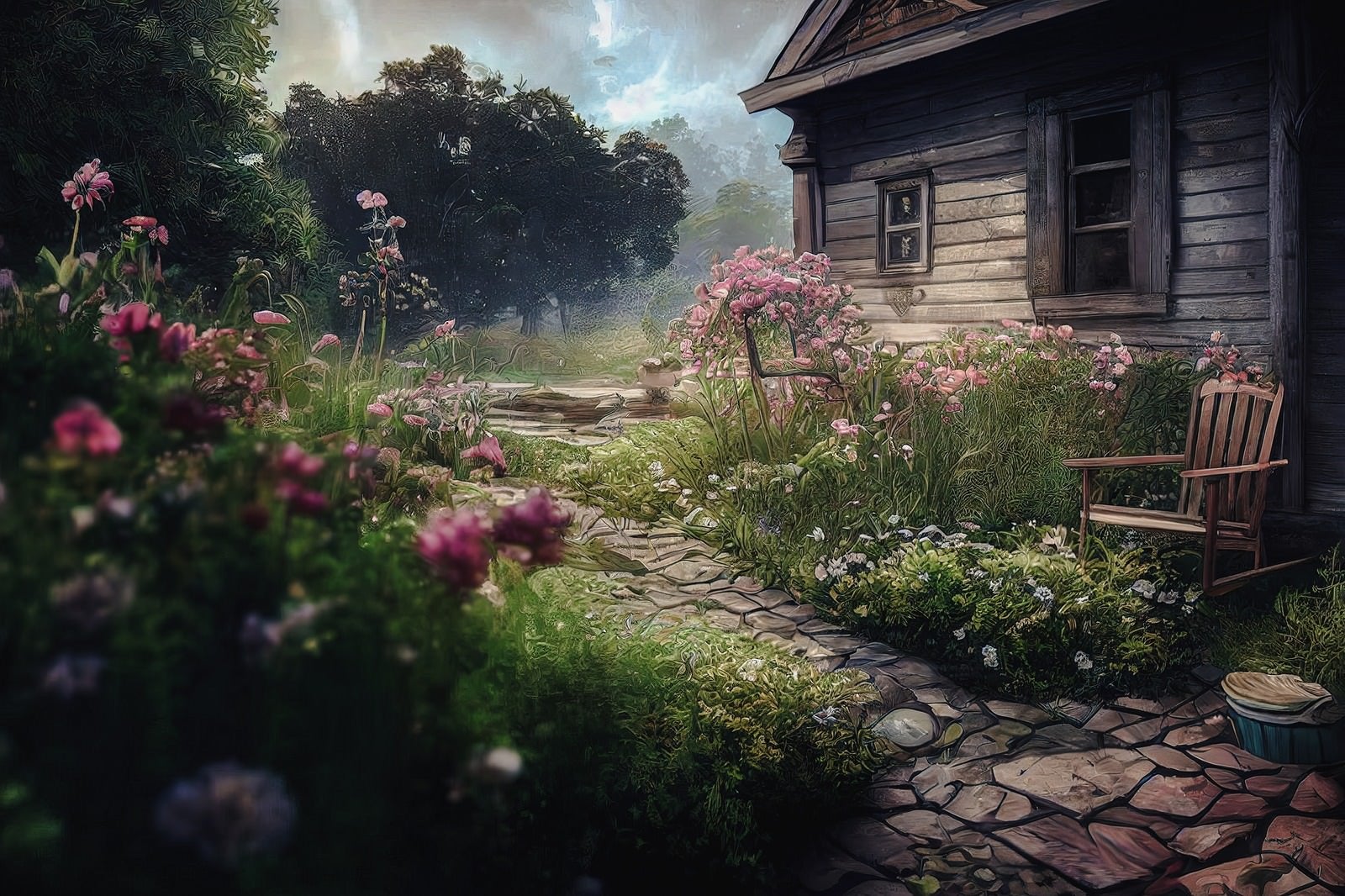 「手入れされた庭の小道」の写真