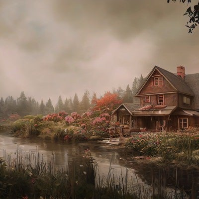 湖畔の一軒家の写真