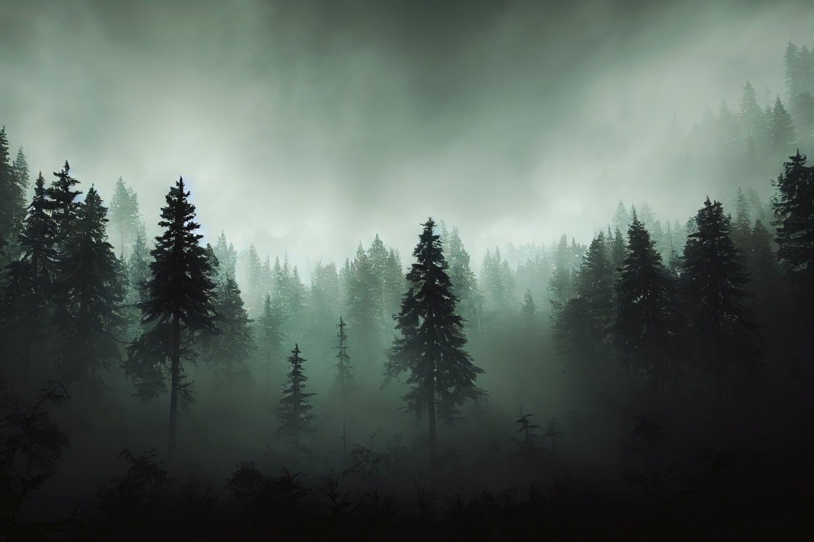 「大霧に包まれた森」の写真