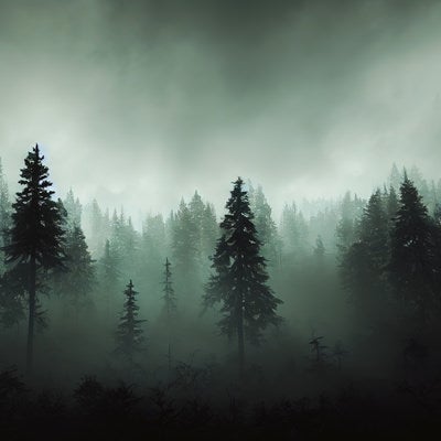 大霧に包まれた森の写真