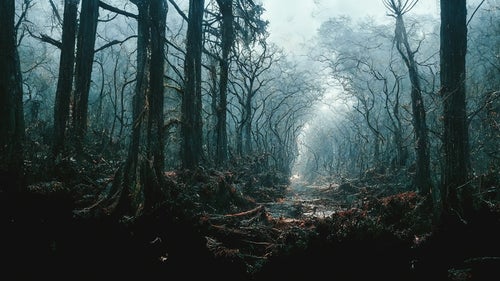終焉を迎える立ち枯れの森の写真