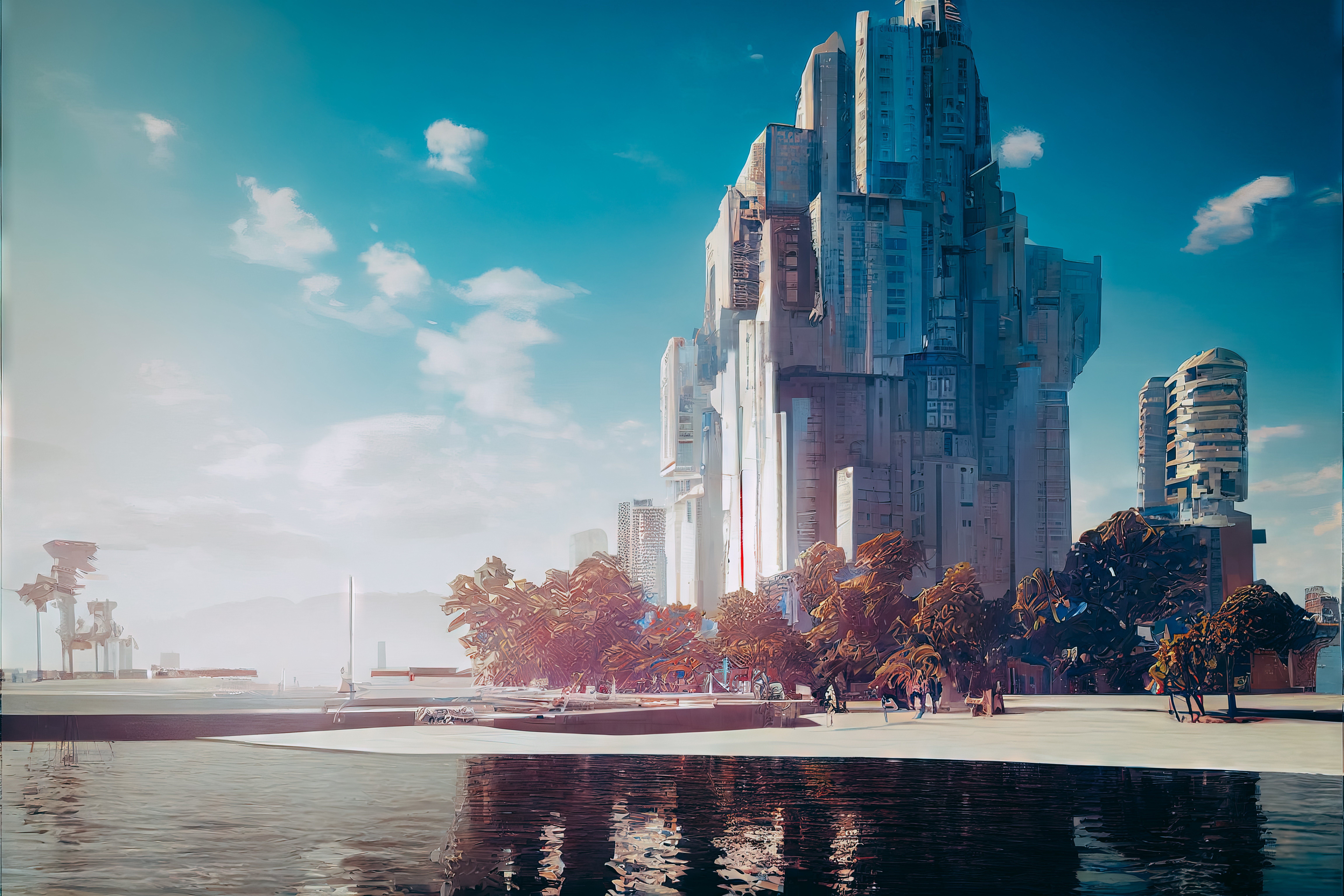 水面に反射する近未来建築物の無料のAI画像素材 - ID.84309｜フリー