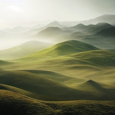 自然の奏でる丘と朝靄のハーモニーの写真