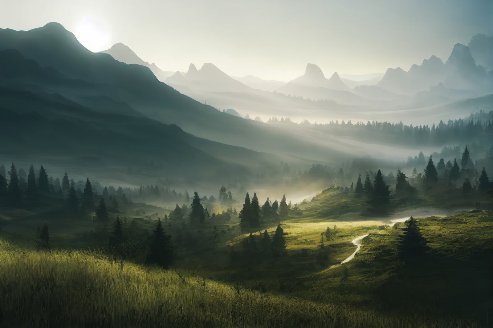 「山と森と丘と自然豊かな景観」の写真
