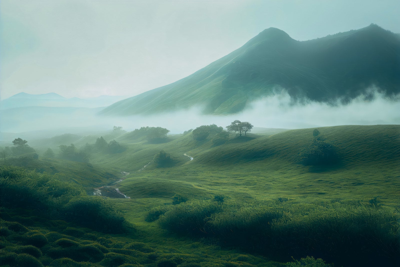 「霧が立ち込める丘」の写真