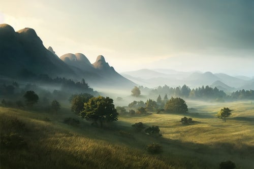 濃霧が魅せる山間の絶景の写真