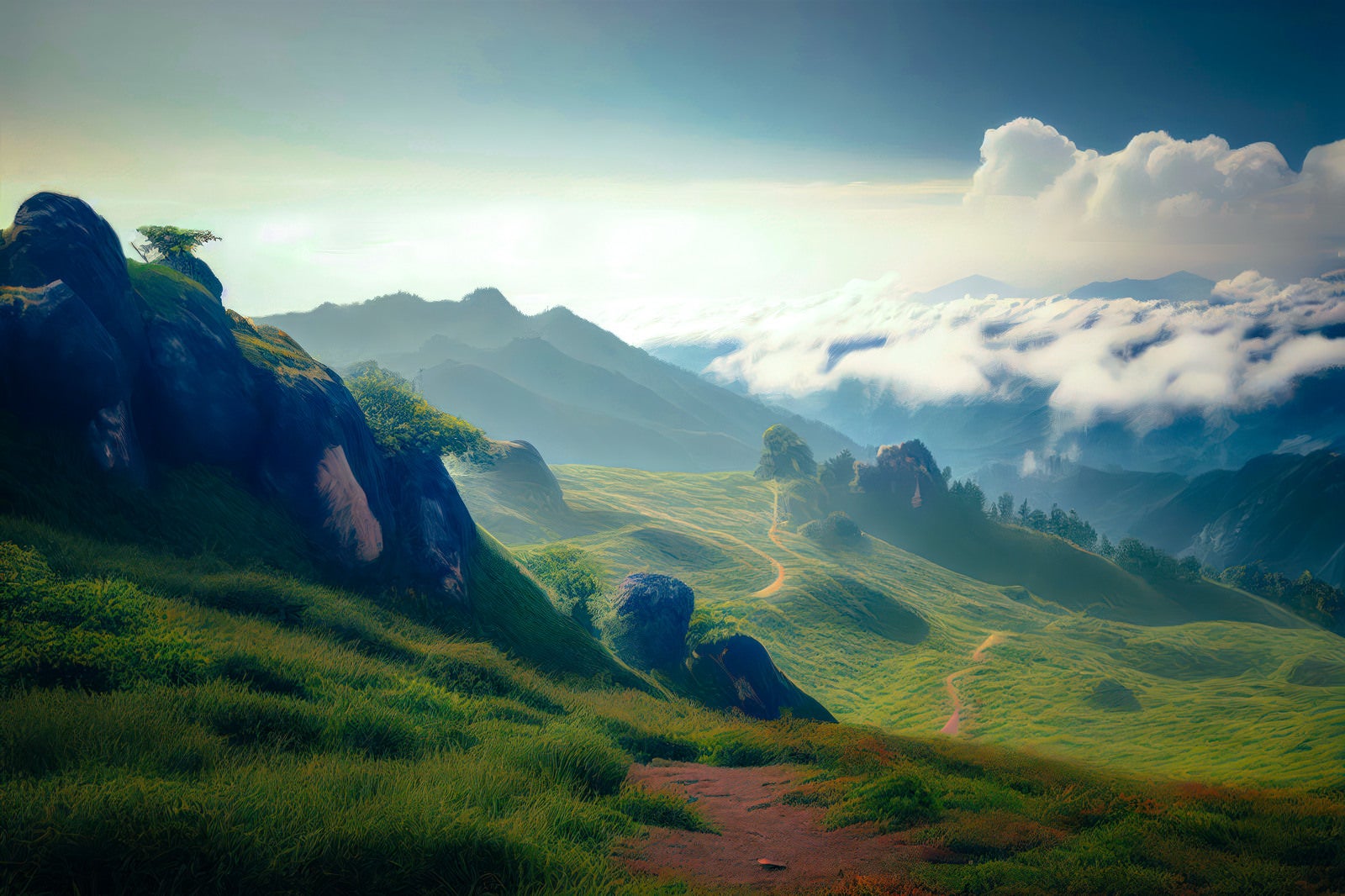 「登山道の麓から見る山々の美」の写真