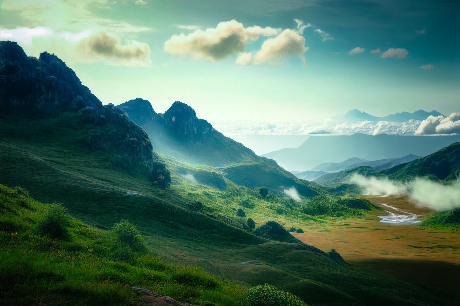 「高原が織りなす山々の風景」の写真