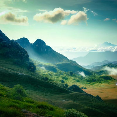 高原が織りなす山々の風景の写真